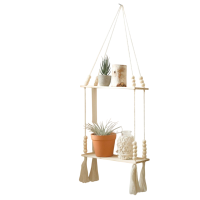 Декоративна підвісна полиця макраме з дерева на 2 яруси стильний органайзер для дому та аксесуарів